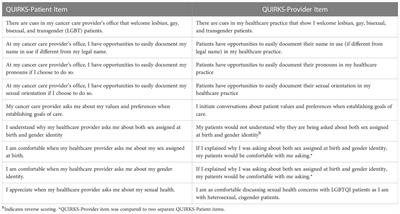 Cancer patient and provider responses to companion scales assessing experiences with LGBTQI-affirming healthcare